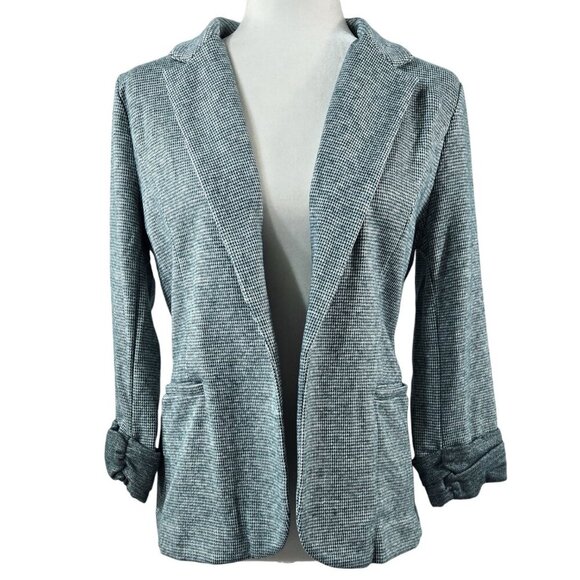 Skies Are Blue Asa Green White Mini Houndstooth Open Front Knit Blazer Preppy - Picture 1 of 10